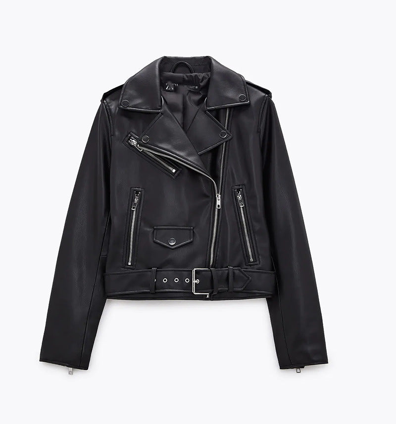 Women's Belted Motorcycle Jacket – Short Biker Style - product image 3
