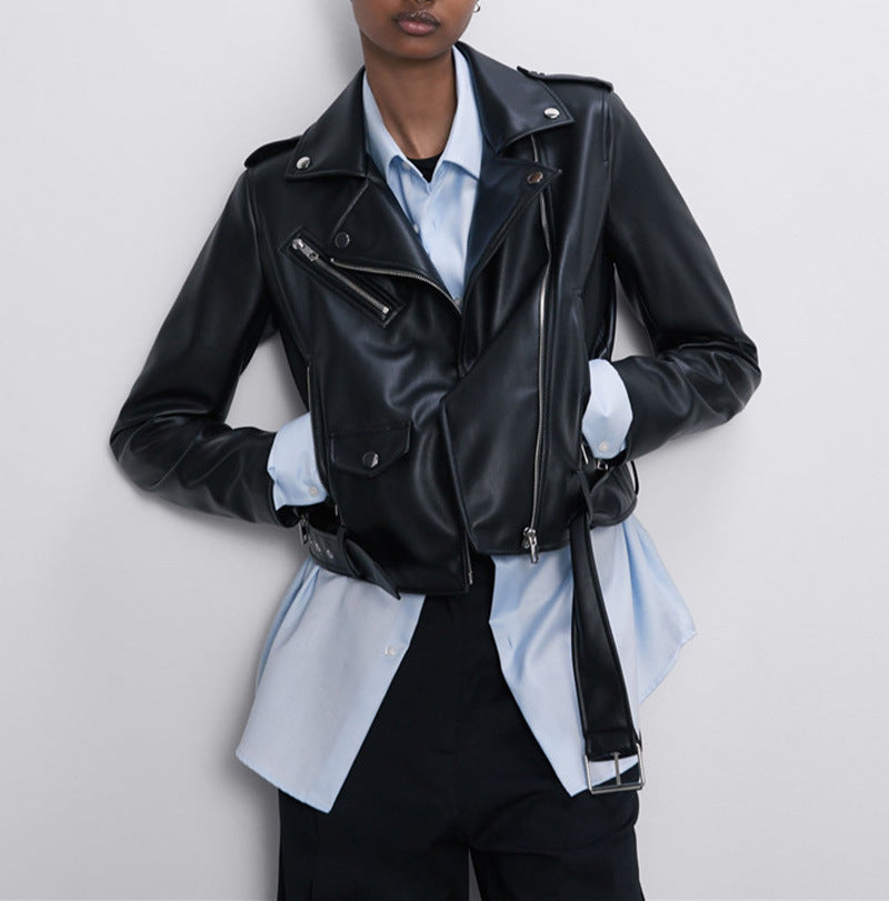 Women's Belted Motorcycle Jacket – Short Biker Style - product image 1