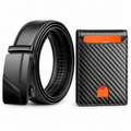 Men’s Black Automatic Belt & Carbon-Style Wallet Bundle — belt and wallet together