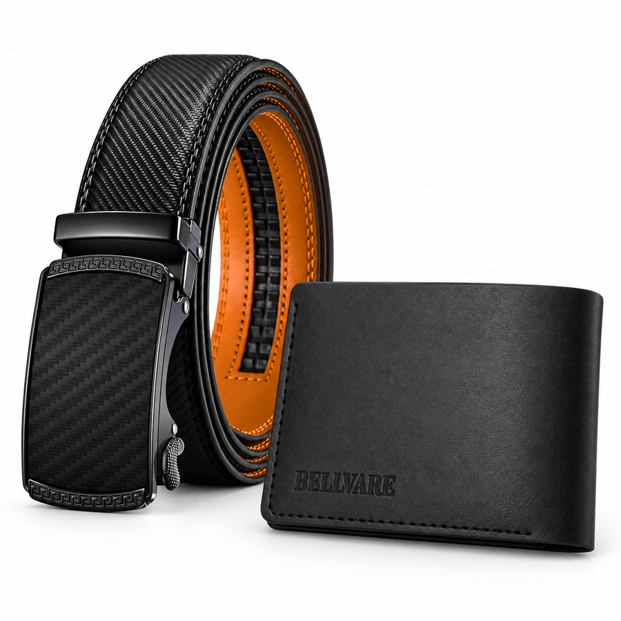 Men’s Black Ratchet Belt & Leather Wallet Bundle