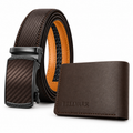 Men’s Brown Ratchet Belt & Leather Wallet Bundle — one belt and one leather wallet