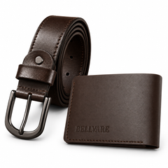 Men’s Brown Leather Pin Buckle Belt & Wallet Bundle