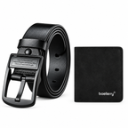 Men’s Black Pin Buckle Belt & Coin Pocket Wallet Bundle — belt and wallet together