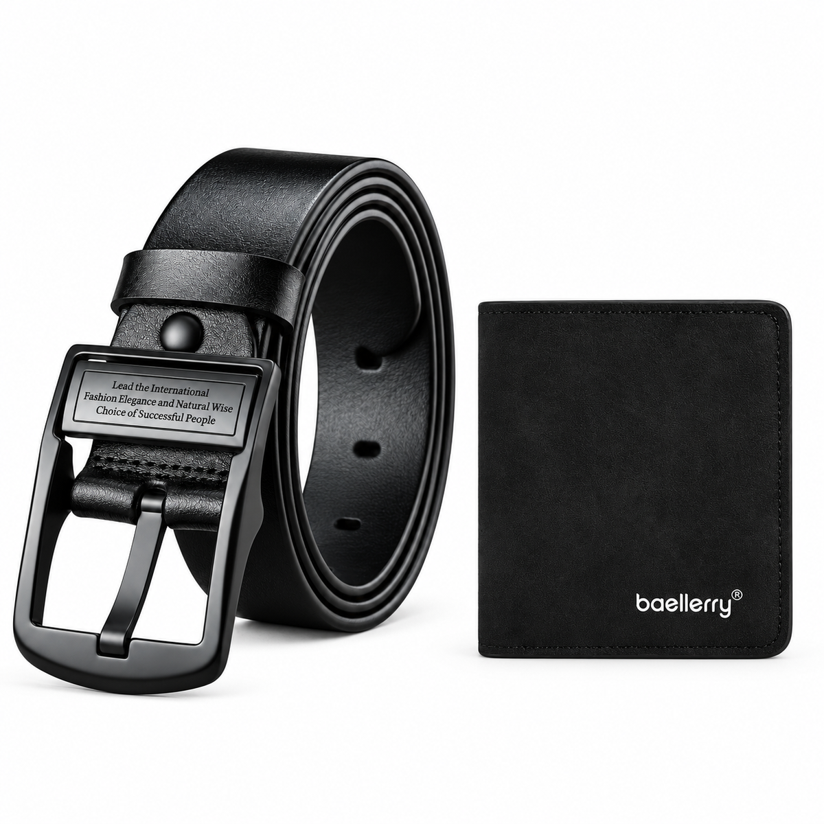 Men’s Black Pin Buckle Belt & Coin Pocket Wallet Bundle — belt and wallet together
