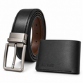 Men’s Reversible Leather Belt & Black Wallet Bundle — one belt and one leather wallet