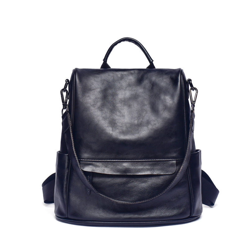 Unisex Cowhide Leather Backpack – Vintage Anti-Theft Travel Shoulder Bag