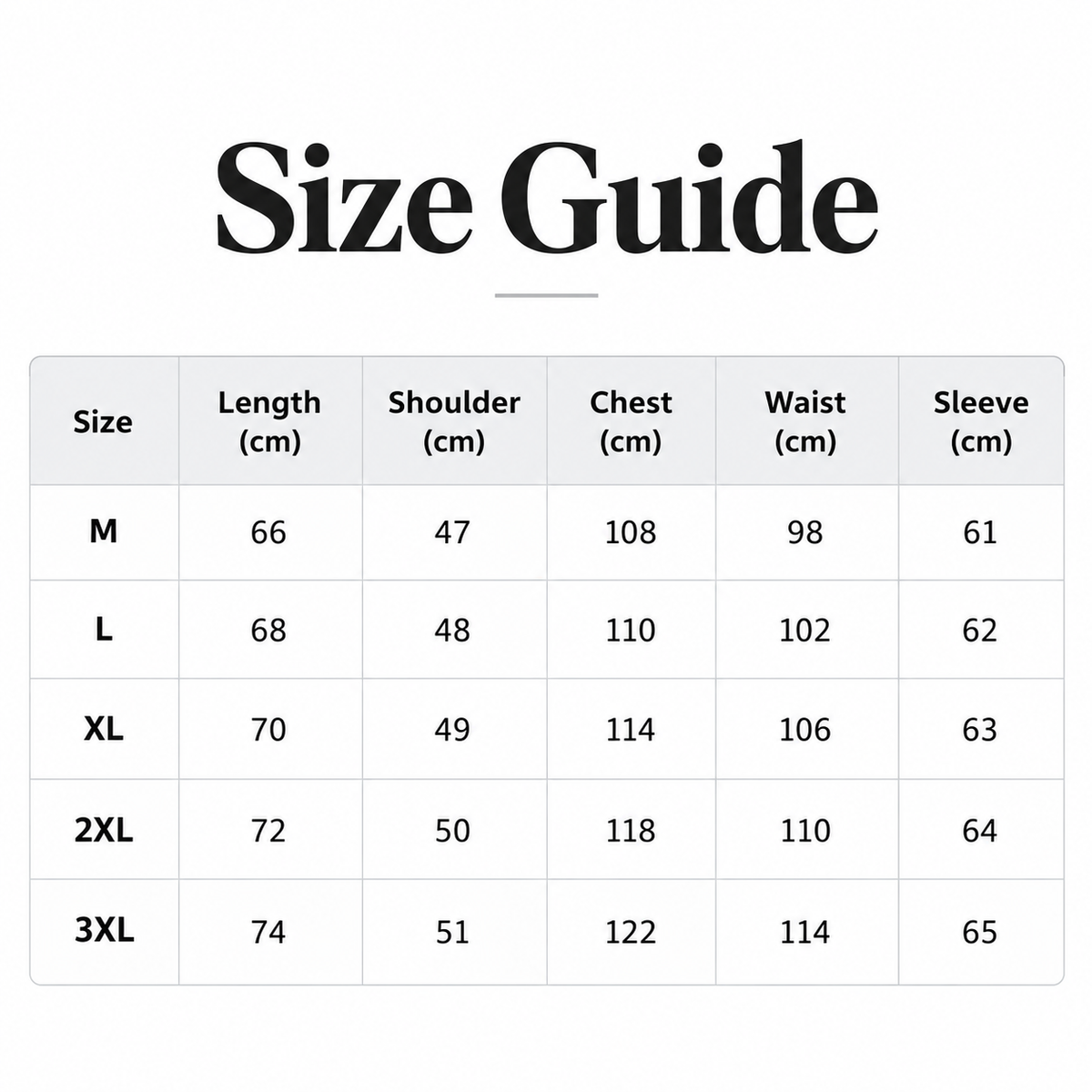 Shared -  Size Guide