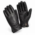 A pair of black leather gloves, one showing the back of the hand and the other showing the palm side, displayed on a clean white background.