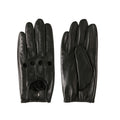 Pair of black leather gloves on a white background