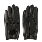 Pair of black leather gloves on a white background