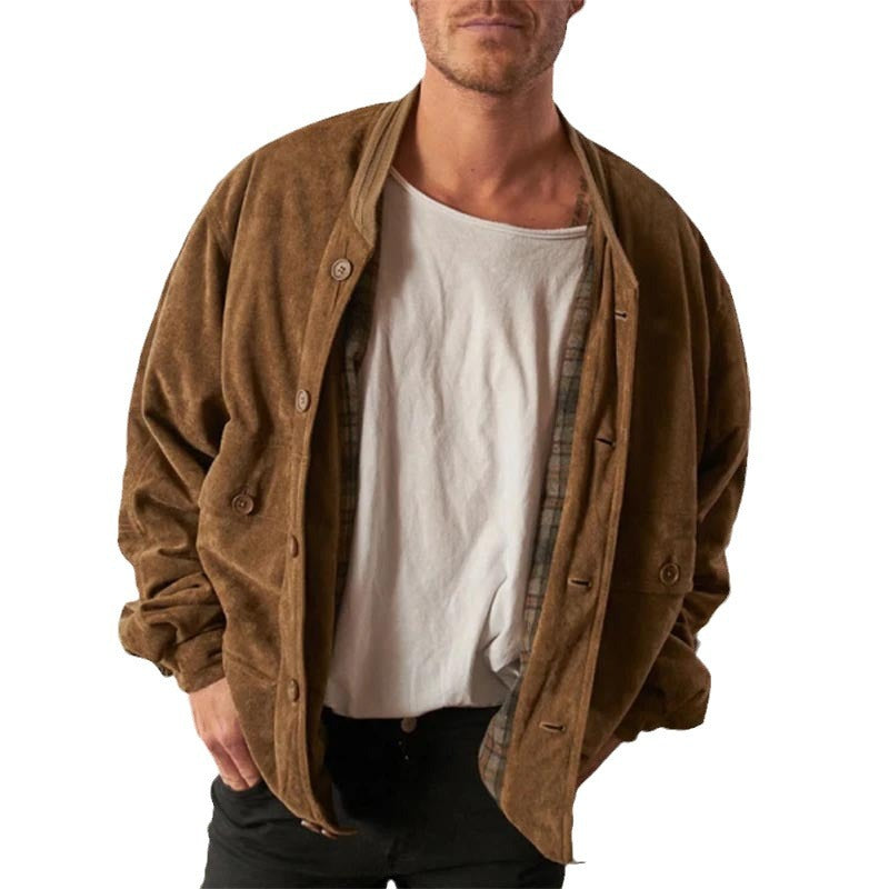 Men's Dark Brown Corduroy Casual Jacket – product view 4