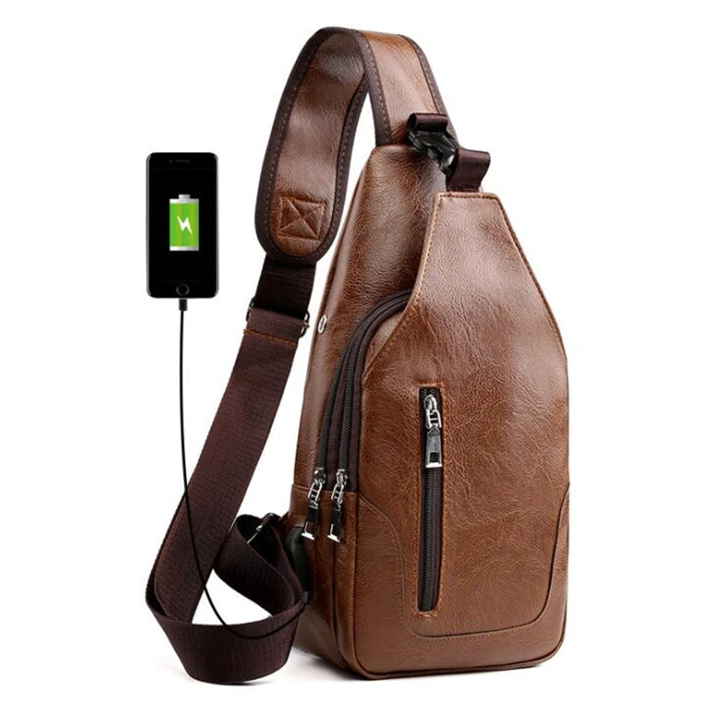 Men’s Vegan Leather Sling Bag – Vintage Crossbody Chest & Shoulder Bag